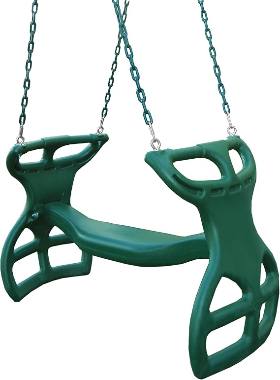 Gorilla Playsets 04-0037-G Dual Ride Glider Back-to-Back Tandem Swing, Green, Green Plastic Coated Chains, Multi-Child Swing