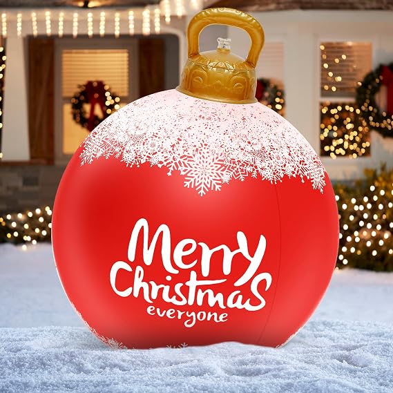 Inflatable Christmas Ball 23 Inch Large PVC Outdoor Giant Blow up Decoration Reusable Santa Snowman Inflatables Baubles for Xmas Yard Garden Patio (B)