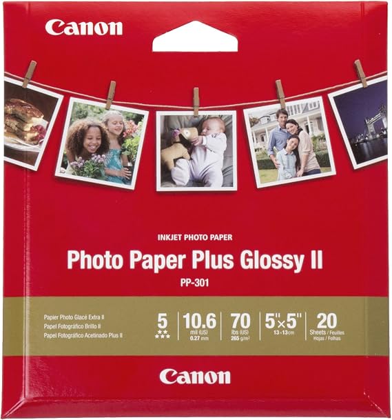 Canon Glossy Photo Paper Plus II,5'x5'(20 Sheets), PP-301