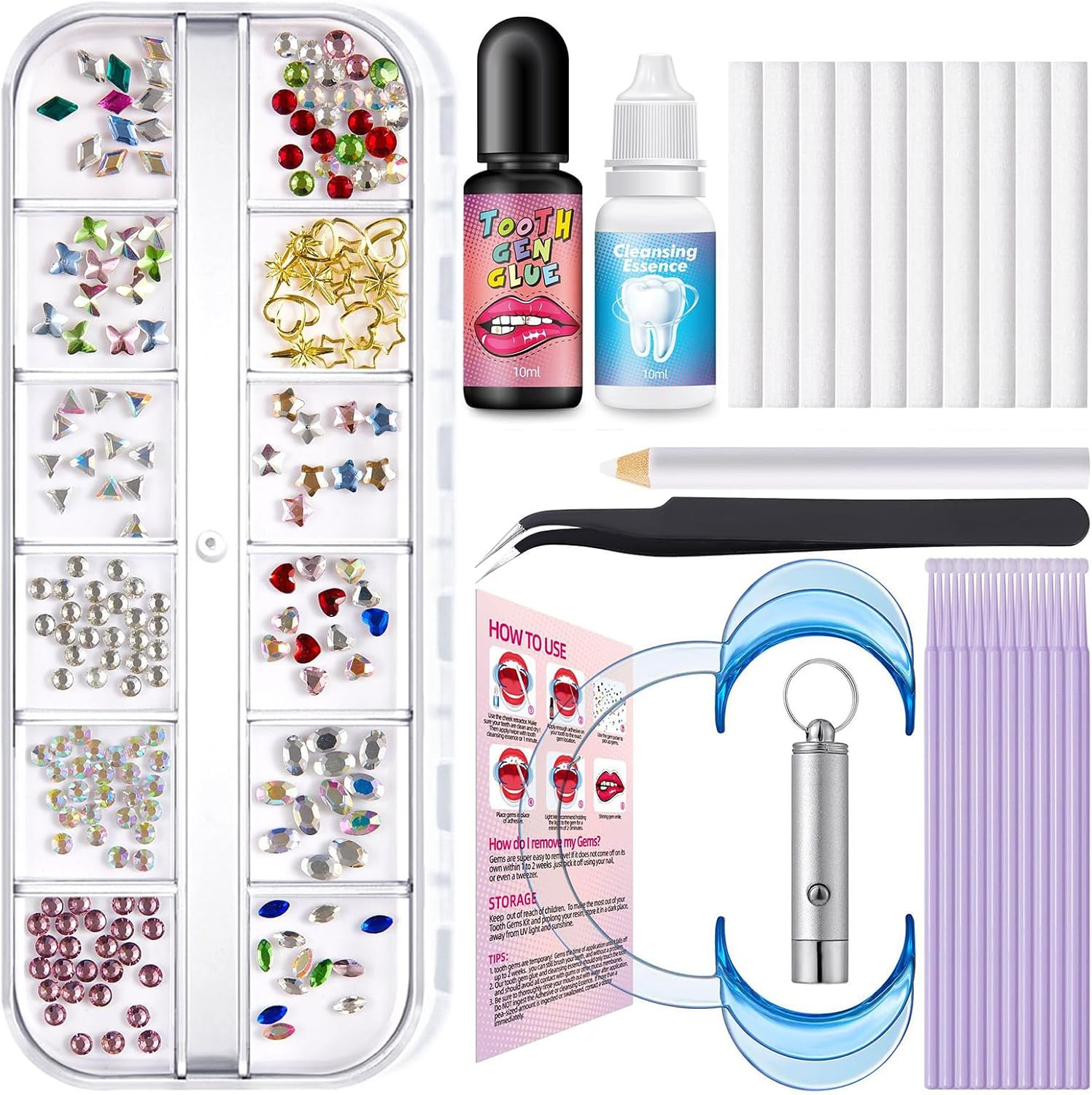 DIY Tooth Gems Kit - 204 Crystal Teeth Decorations for Women, Diamond Tooth Jewelry for Bling Teeth, Starter Kit for Tooth Decoration