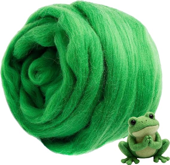 Green Wool Roving for Needle Felting,3.5oz Felting Wool, Soft Wool Batting for DIY Crafts, NeedleFelting Projects, and Artwork