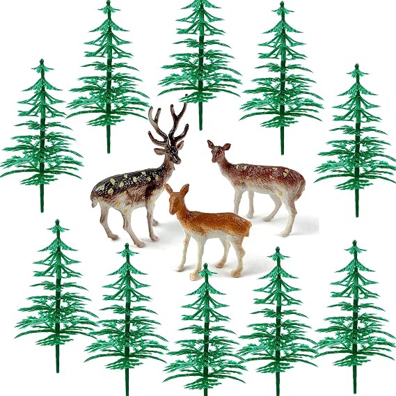 13 Pcs Tree Deer Figurines Forest Woodland Theme Cake Topper Tree Deer Cake Decorations for Christmas Cake Topper Decoration