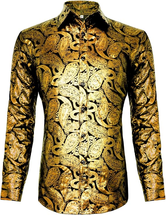 Men's 70s Disco Shirt Paisley Retro Floral Top Long Sleeve Casual Party Dress Shirts