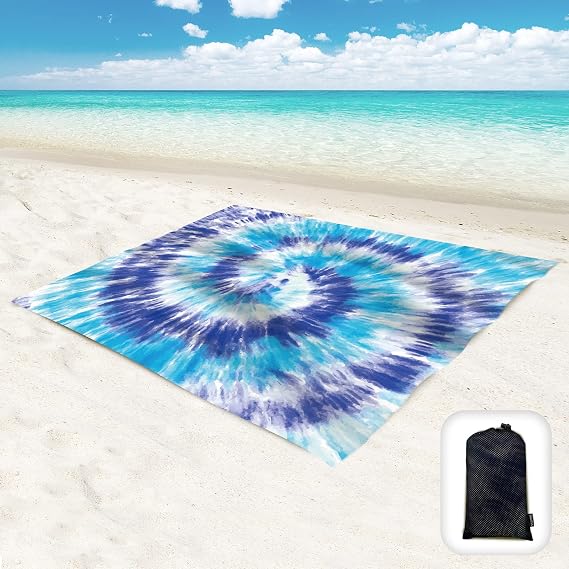 Beach Blanket Waterproof Sandproof Oversized 95x 80,Sand Free Beach Mat with Corner Pockets,Portable Mesh Bag for Beach Festival,Picnic,Travel and Outdoor Camping (Blue)