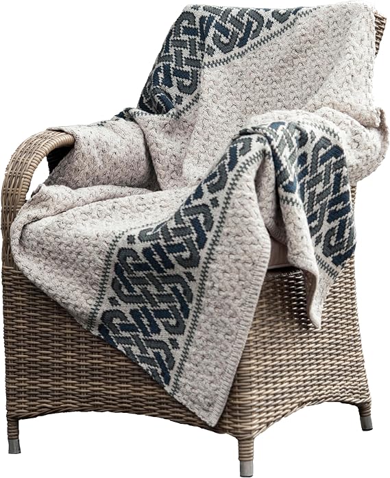 Aran Crafts Celtic Jacquard Pattern 100% Merino Wool Throw Blanket 40" x 60" (X5098-OAT)