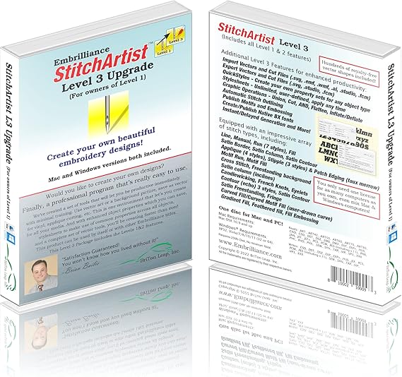 Embrilliance StitchArtist Upgrade Level 1 to Level 3 Digitizing Embroidery Software for MAC & PC