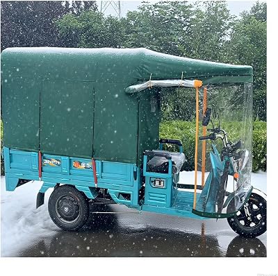 Folding Electric Tricycle Awning, Dump Truck Rainproof Tarpaulin with Zipper Pulls, Trike Cover Equipped with Safety Warning Strips for All Seasons150X100CM