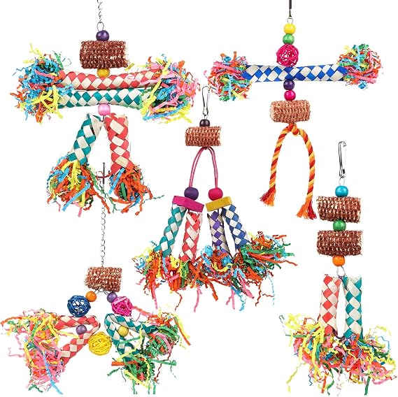 LifeIdeas Kuş Parçalama Oyuncakları, 5 ADET Papağan Çiğneme Oyuncakları Doğal Mısır Koçanı Küçük Orta Boy Papağanlar Muhabbet Kuşları için Renkli Bambu Kuş Besleme Oyuncakları