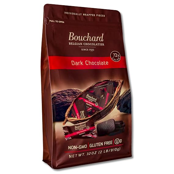 Bouchard Premium Belgian Dark Chocolate with 72% Cacao | Individually Wrapped Pieces (2 LB)