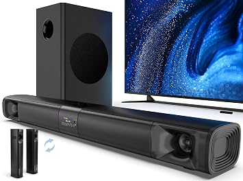 Saiyin Sound Bar for Smart TV with Subwoofer, 100W Detachable Soundbar Home Theater Surround Sound System for TV with Horn Tweeter, Adjustable Bass and HDMI-ARCBluetooth OpticalAUXConnection