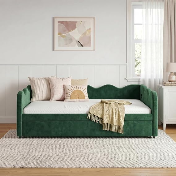 Twin Size Gingham Daybed, Deep Green