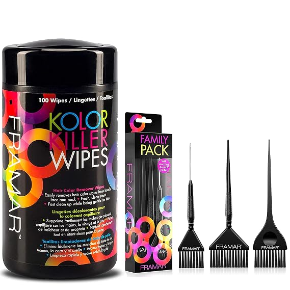 Framar Kolor Killer Wipes Hair Dye Remover Family Pack Hair Color Brush Set