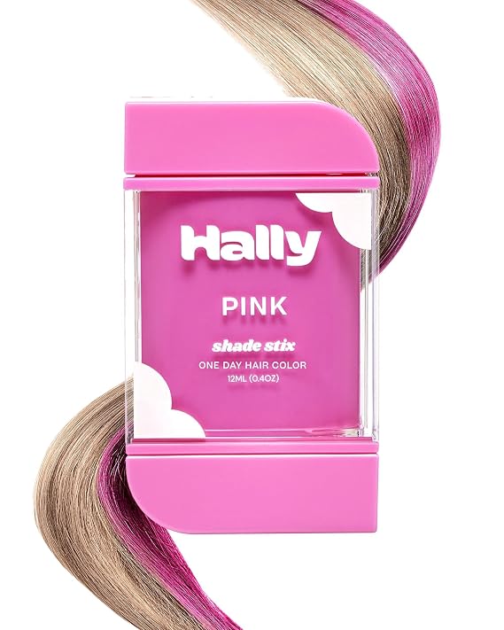 Hally Hair Shade Stix, Temporary Hair Color for Kids & Adults - Pink | Washable hair makeup applies easily and rinses out in one shampoo washideal for festivals, sporting events and parties.