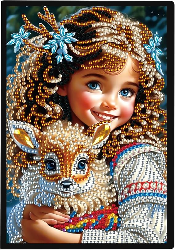 DCIDBEI A5 Blank Notebook Diamond Painting Notebooks Deer Stag Angel Elves Fairy 5D DIY Diamond Art Notebook Kits Rhinestone Diamond Art Journal Blank Diary 50 Sheets Cross Stitch Kits Books
