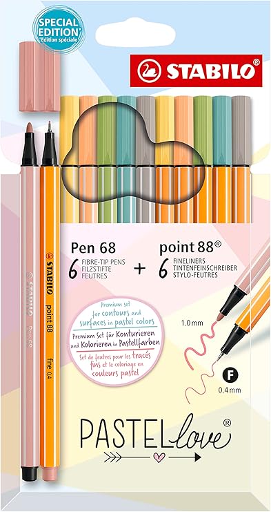 Stabilo Pastellove Pen Set Pack of 12 fineliners premium felt tip pens