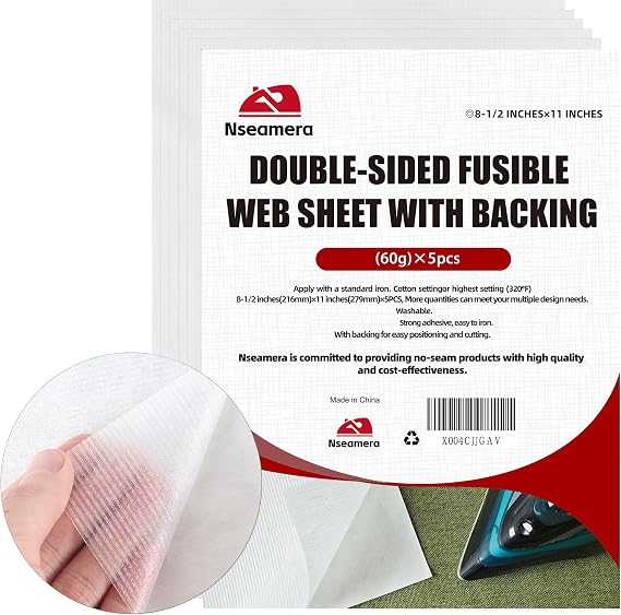 Heavy Duty Fusible Web Sheets, 8.5" x 11" - 5 Pack for Fabric Applique & Sewing, 60g Adhesive for Strong Bonding & Wash Durability, Fusible Webbing Interfacing for DIY Crafts and Hemming