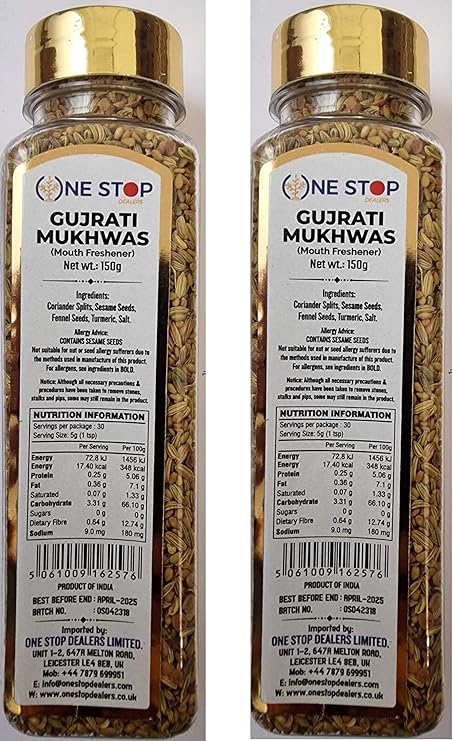 One Stop Dealers Mukhwas Gujrati (150 Gram) Jar - Eat Anywhere or Anytime - Easy to Carry - More Popular in After Meal Digestive Treat Snack (Pack of 2)