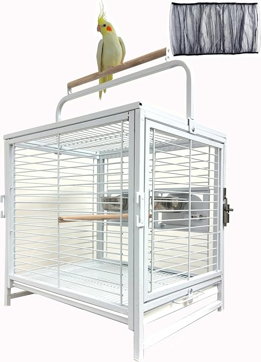 Portable and Durable Heavy Duty Travel Vet Bird Parrot Carrier Play Stand Perch Cage Stainless Feeding Bowl Natrual Wooden Perch Stand with Handle and Accessories