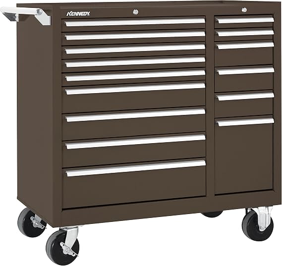 Kennedy K1800 Series Rolling Tool Cabinet, 15 Drawer, Brown, Steel, 39-1/2 in W x 18 in D x 39 in H - 1 Each | 39-1/2 in W x 18 in D x 39 in H - 1 Each
