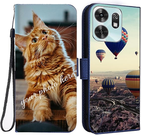 Personalized Leather Wallet Flip Phone Case for Honor 500 Smart,Custom Picture Image Name on Leather Flip Stand Cover Shockproof Protection for 500 Smart Case-Blue-K1