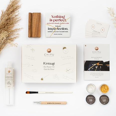 CHIYU Bio Kintsugi Repair kit: Bio Repair Kit - Gold & Silver - Bio Based - Gold Glue - Food Safe - The Most Complete and Durable Kintsugi kit