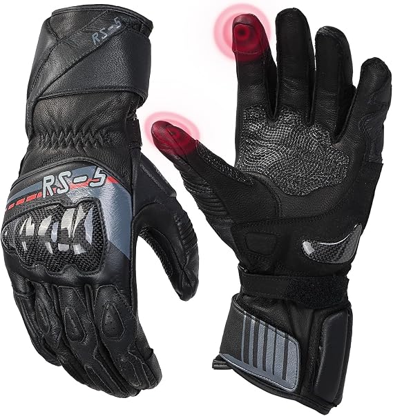 KEMIMOTO Leather Motorcycle Gloves for Men & Women, Cowhide & Goatskin with Carbon Fiber Knuckles, Touchscreen, Full Finger