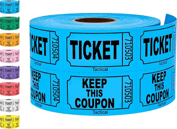 Tacticai 500 Raffle Tickets, Blue (1 of 8 Colors), Double Roll, Ticket for Events, Entry, Class Reward, Fundraiser & Prizes