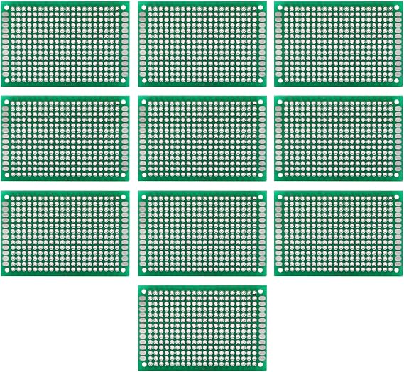 10 PCS PCB Prototype Board, Universal Circuit Double Sided Tin Plated, 4 × 6cm with 2.54mm Hole Pitch for Electronic Soldering Projects [Energy Class A]