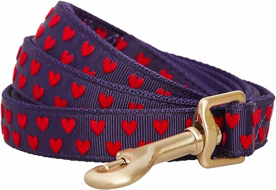 Blueberry Pet Valentine's Day Dog Leash, Velvety Soft-Touch Heart Flocking Lead for Small Dogs, Gothic Grape, 5 ft x 5/8"