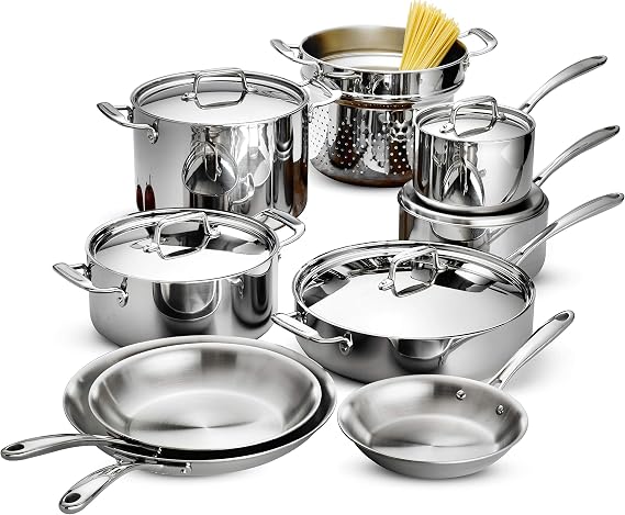 Tramontina 80116/568DS Stainless Steel Tri-Ply Clad Cookware Set, 14-Piece, Made in China