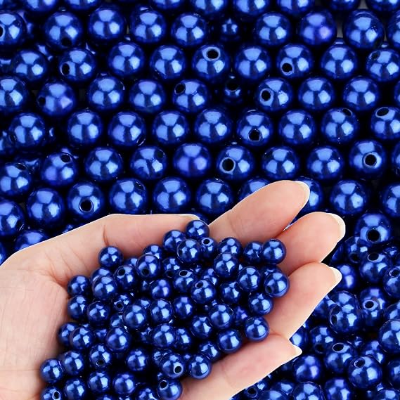 XIANNVXI Blue Pearl Beads for Jewelry Making 500Pcs 8mm Blue Round Pearl Beads with Hole for Crafs Bracelets Necklace Making