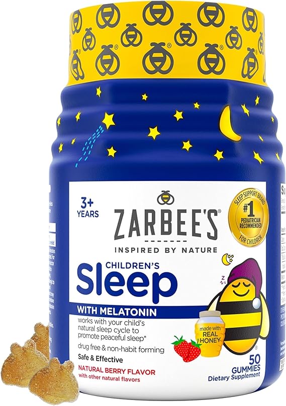 Zarbee's Children's Sleep Gummies with Melatonin, Non-Habit Forming Children's Sleep Gummies Work with Natural Sleep Cycles to Promote Peaceful Sleep, Drug-Free, Berry, 50 ct