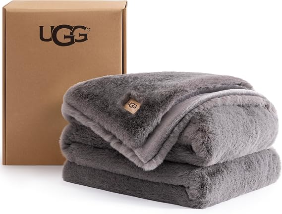 UGG Euphoria Throw Blanket, Faux Fur Blanket, 50" x 70", Charcoal Grey | Reversible Fluffy Faux Fur to Ultra Soft Microfiber, Cozy Feel, OEKO-TEX Compliant, Machine Washable, All-Season Decor