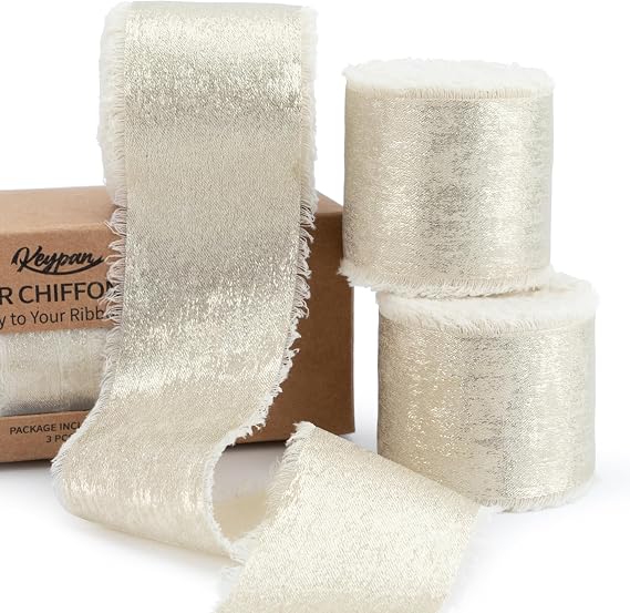 Keypan Champagne Gold Chiffon Ribbon, 3 Rolls, 1.5 Inches, 15 Yards