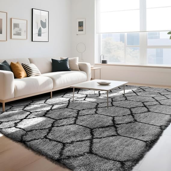 Geometric Rugs Living Room - 120x180cm Extra Large Grey Rug