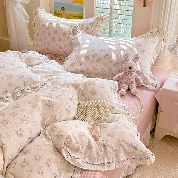 Cotton Floral Duvet Cover Set 3 Pcs,Twin 68"86" Comforter Cover