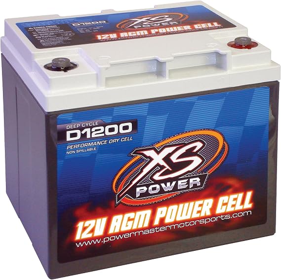 XS Power D1200 2600 Amp AGM Battery with M6 Terminal Hardware - 12 Volt 55Ah 740CA Deep Cycle AGM Powercell for Car Audio Systems and Performance Cars