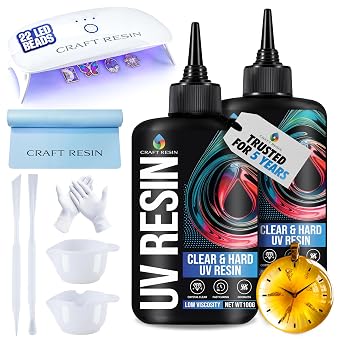 CRAFT RESIN UV Resin Kit with Light - 36W 22 LED Big Lamp and 200g Hard Type Low Viscosity UV Epoxy Resin, Crystal Clear & Non-Yellowing - Starter Kit for Jewelry Making, DIY Crafts