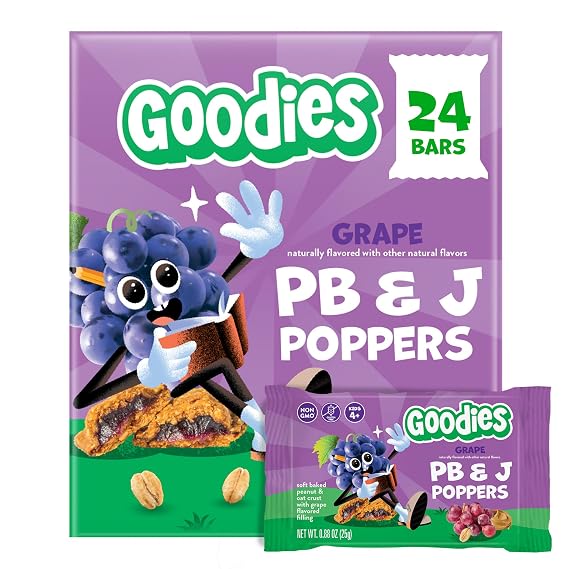 Goodies Grape PB&J Poppers, Soft Baked Kids Snack Bars, 24 Bars