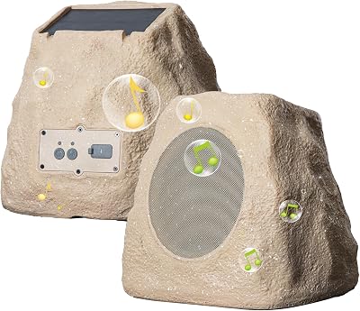 Outdoor Rock Speaker 60W Deep Bass Multi-Sync up to 100 Speakers Auto-Pairing, IPX7 Waterproof Solar-Powered with LED Lights Perfect for Pool, Garden, Patio, Ideal for Music Entertainers - 2 Pack