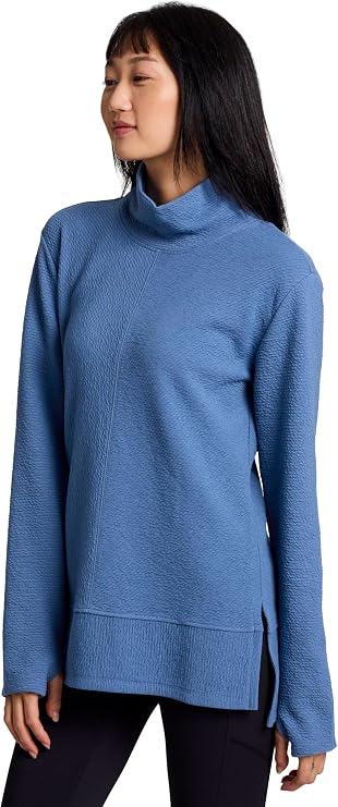 RBX Active Women's Ultra Soft Quilted Cowl Neck Pullover Sweater, Lightweight Mock Neck Tunic Sweatshirt with Thumbholes