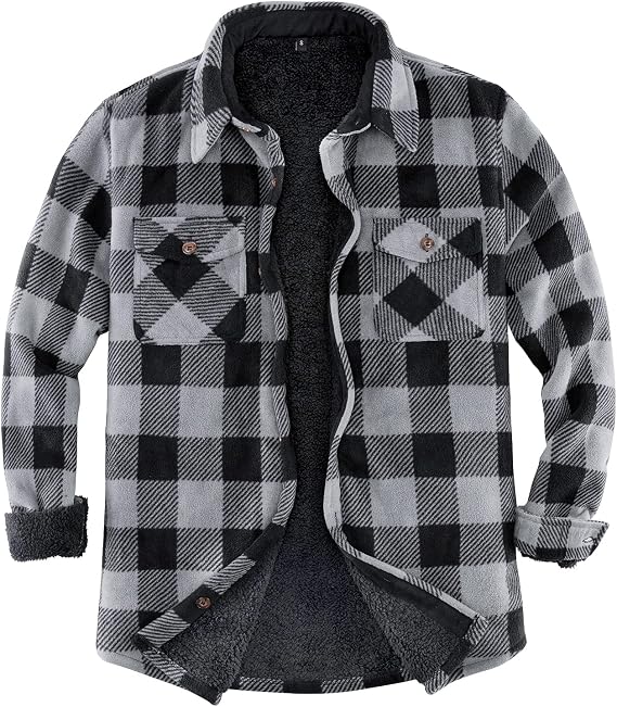ZENTHACE Men's Warm Sherpa Lined Plaid Shirt Jacket | All Sherpa Fleece Lined Even in Sleeves,Brushed Cozy Shacket,4 Utility Pockets,No Shrinkage,Fall Winter Outdoor Work,Casual