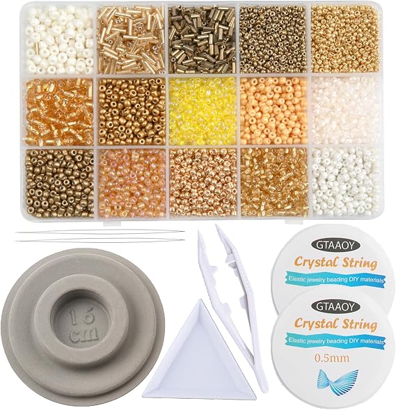GTAAOY Gold Glass Seed Bugle, Tube Beads Kit for Jewelry Making