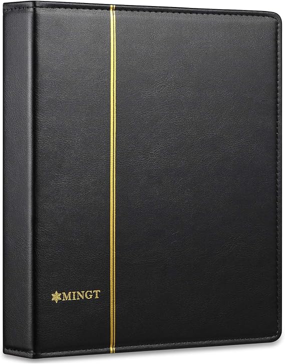 Empty Premium PU Classic Binder, 4 Ring Binder Albums Stockbook for Stamps, Documents, Coins, Bank Notes(Black)