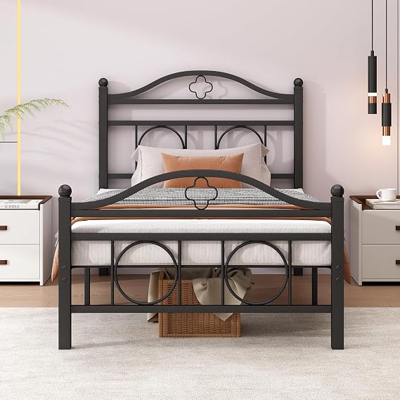 Metal Bed Frame Twin Size Bed Frame with Storage Space | Heavy Duty Sturdy Mattress Foundation,Easy Assembly,No Box Spring Needed, Black