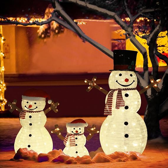 MUPATER Lighted Snowman Family 3-Piece Set, 270 LED Outdoor Christmas Decor