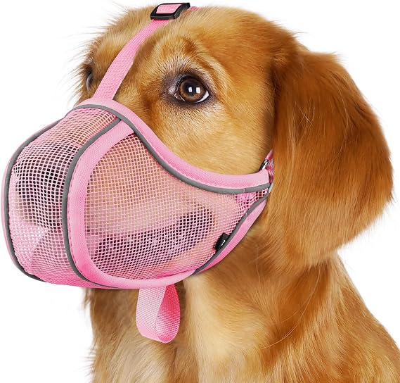 Full-Covered Mesh Dog Muzzle(Black, L) and Closed Mesh Dog Muzzle(Pink, L) Bundle for Medium to Large Dogs to Prevent Dogs from Scavenging Licking Biting Chewing