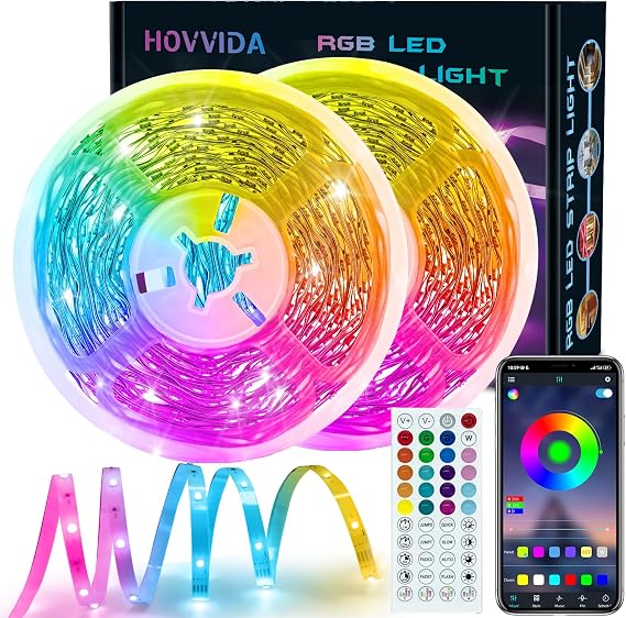 HOVVIDA LED Strip Lights 30M, 30 LEDs/Meter, 24V RGB LED Strip, 900 LEDs, 2x15M, APP and Remote Control, Music Mode, Timer Mode, LED for Bedroom, Living Room, Kitchen, Party [Energy Class A]