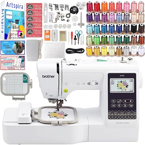 Brother SE700 Combo 2-in-1 Embroidery & Sewing Machine with 40 Embroidery Spools, Artspira & Accessories