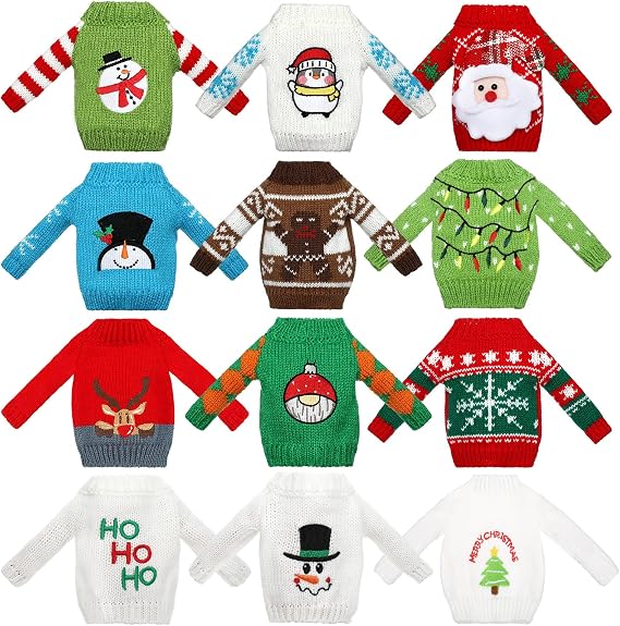 Aoriher 12 Pcs Christmas Doll Clothes Christmas Accessories Outfit Small Sweater Set Knitted Clothing Elk Xmas Santa Tree Snowflake Print Xmas Doll Accessories (Snowflake)